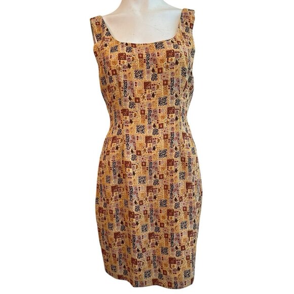 Sunny Names Size 8 Gold Geometric Print Lined Shift Dress USA Sony Pictures - Picture 1 of 7